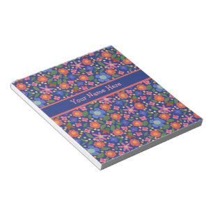 Flore style art populaire sur Bloc-notes bleu ou J