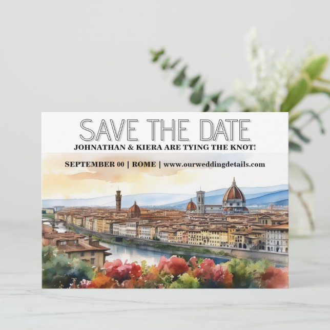 Florence city skyline watercolor editable photo  invitation (Standing Front)