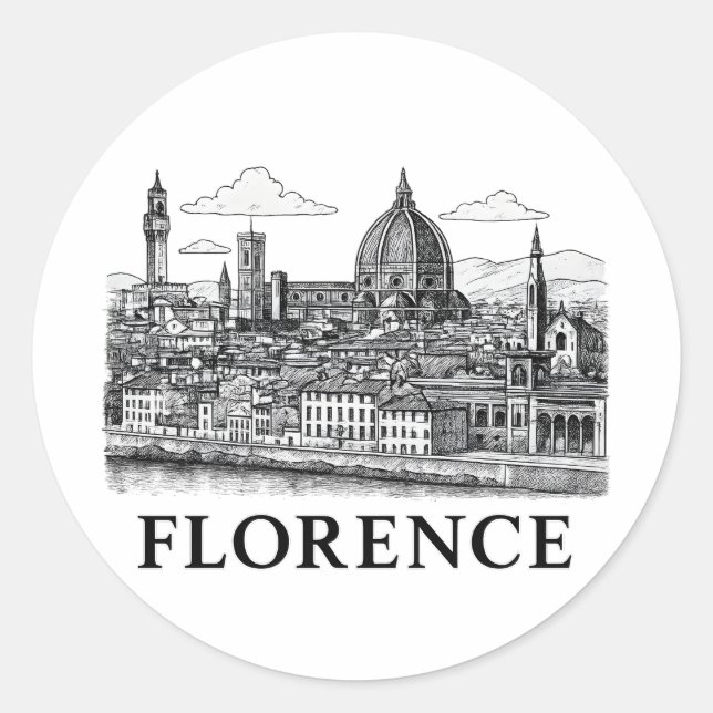 Florence Cityscape – Duomo Cathedral Line Art Classic Round Sticker (Front)