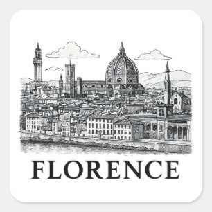 Florence Cityscape – Duomo Cathedral Line Art Square Sticker