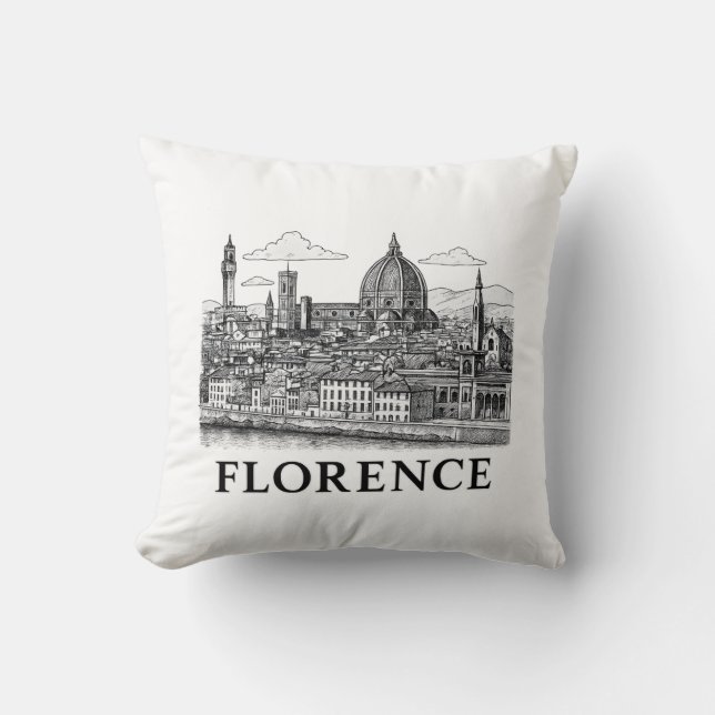 Florence Cityscape – Duomo Cathedral Line Art Throw Pillow (Front)