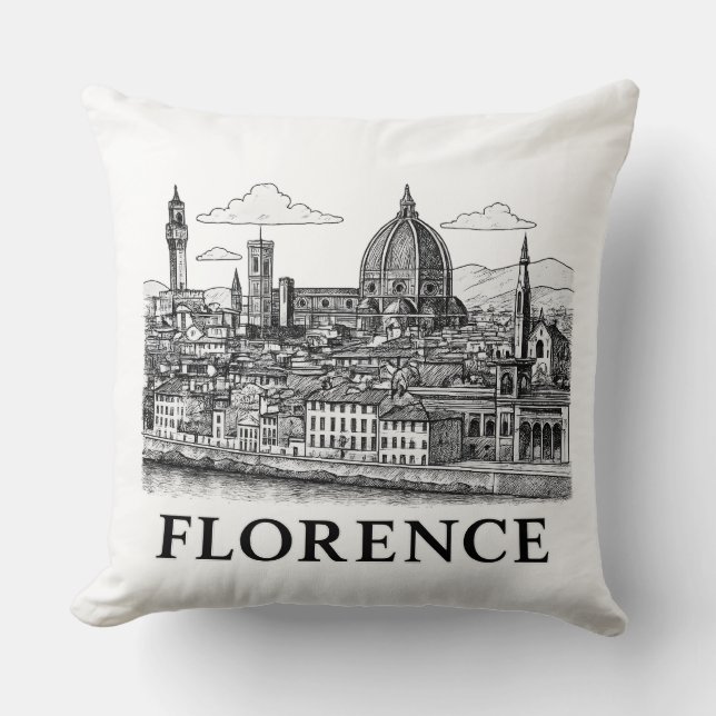 Florence Cityscape – Duomo Cathedral Line Art Throw Pillow (Front)