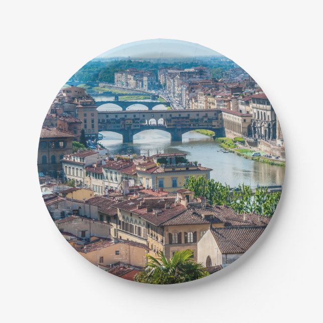 Florence cityscape - Ponte Vecchio over Arno river Paper Plate (Front)