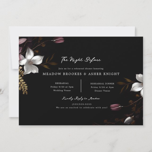 Florence Dark Floral Wedding Rehearsal Invitation (Front)