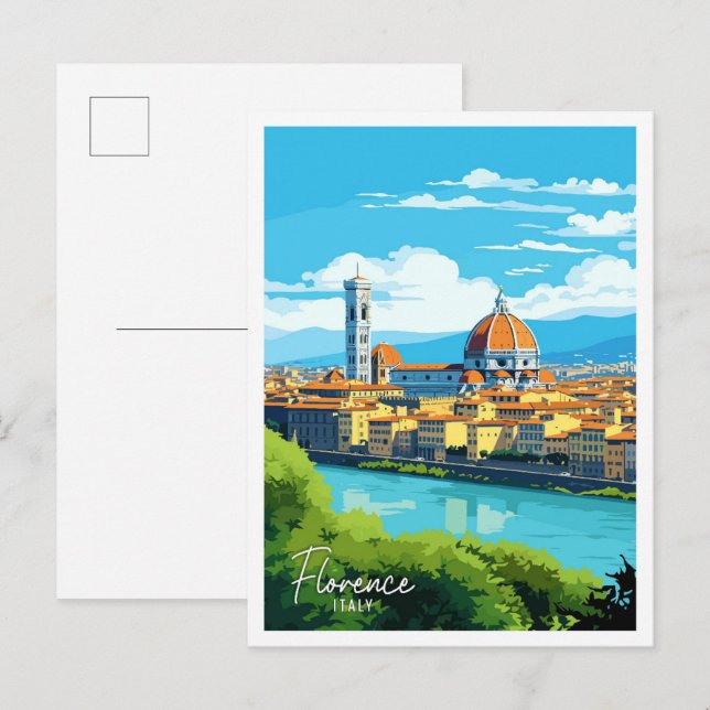 Florence Italy Art vintage travel illustration Postcard (Front/Back)