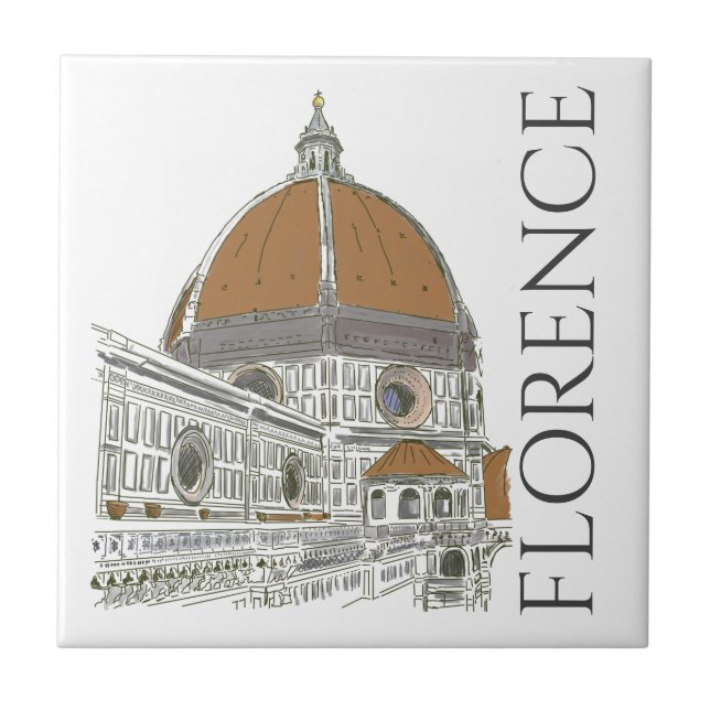 Florence Italy Duomo Cathedral Pen and Ink Drawing Tile (Front)