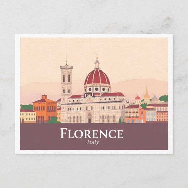 Florence Italy Duomo di Firenze Pastel Travel Postcard (Front)