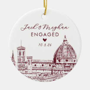 Florence Italy Engaged Duomo Sketch Custom Ceramic Ornament