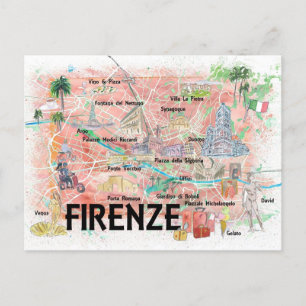 Florence Italy Illustrated Map Postcard