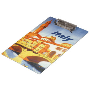 Florence Italy Ponte Vecchio Bridge Vintage Travel Clipboard