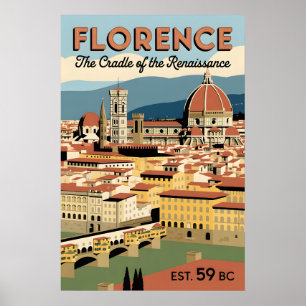 Florence Italy Retro Cityscape Travel Poster