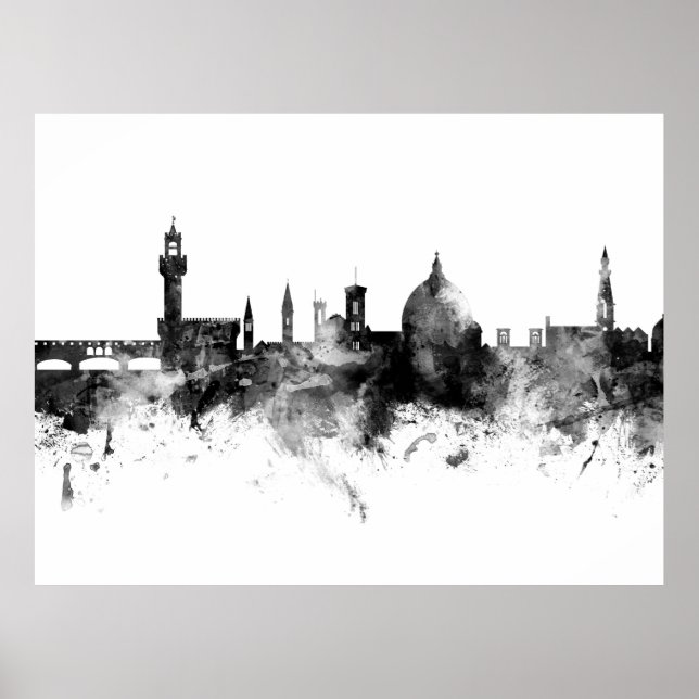 Florence Italy Skyline Black White Poster (Front)