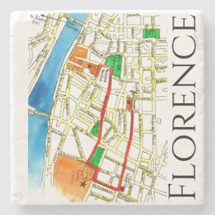 Florence Italy Street Map Watercolor and Ink Stone Coaster