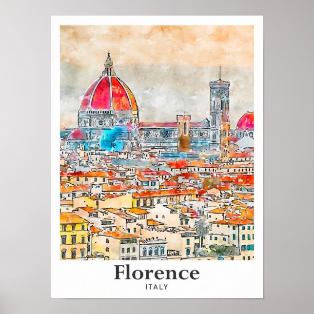 Florence Italy Travel Watercolor Sketch Hand Drawn Poster (Front)