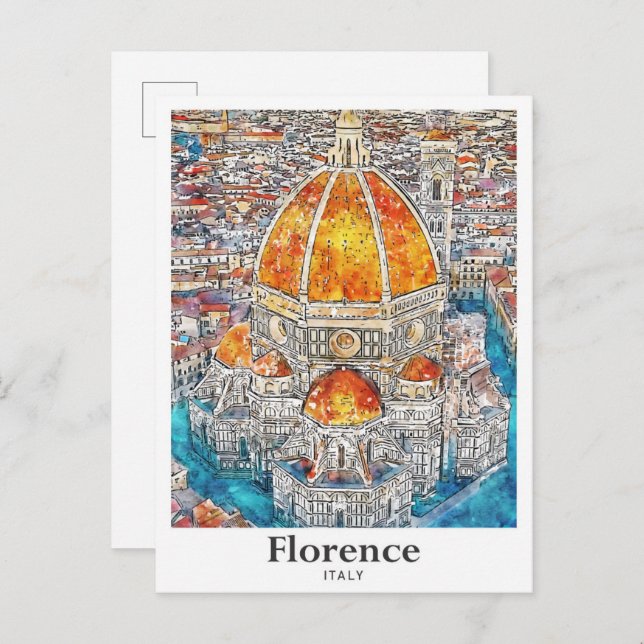 Florence Italy Watercolor Sketch Hand Drawn Postcard (Front/Back)