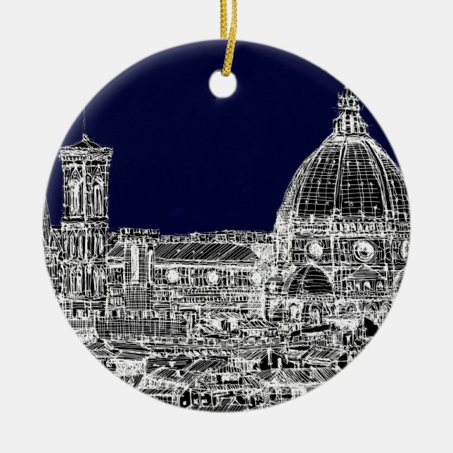 Florence navy dome ceramic ornament (Front)