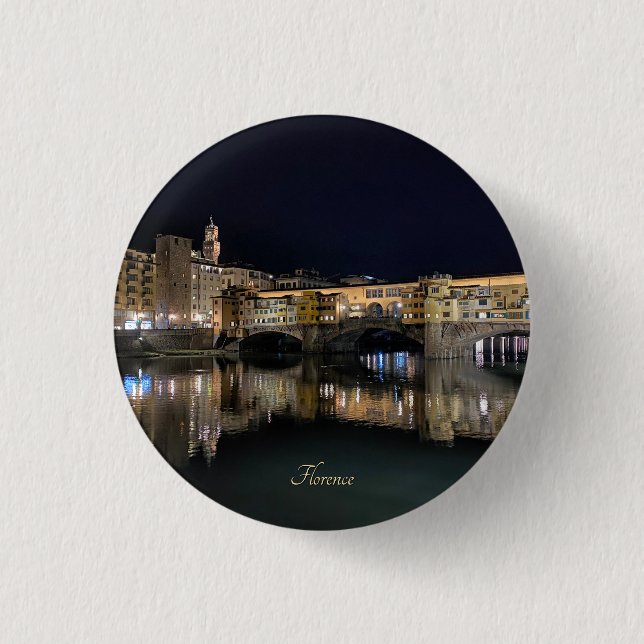 Florence riverside at night, travel  1 inch round button (Front)