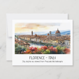 Florence watercolor skyline Rome Italy editable Postcard