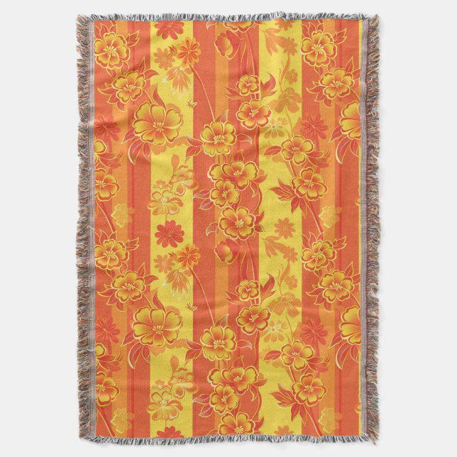 Florence Yellow and Orange Floral Throw Blanket (Front Vertical)
