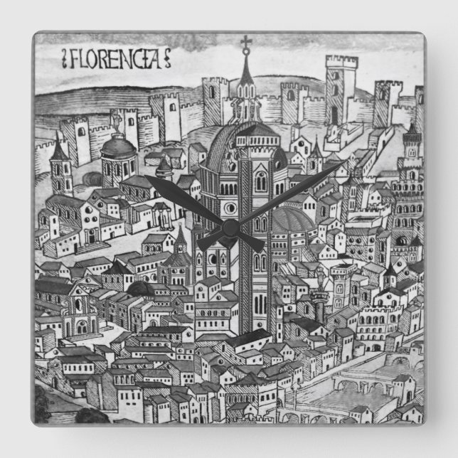 Florencia Bianco e Nero 1493 Square Wall Clock (Front)