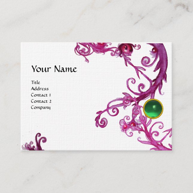 FLORENTINE BAROQUE MONOGRAM GEM green linen Business Card (Front)