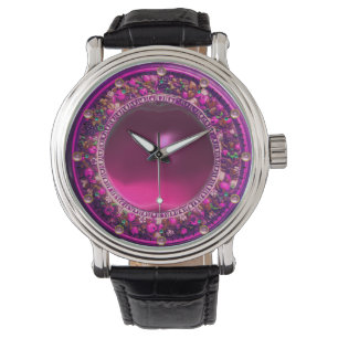FLORENTINE PINK FLORAL CROWN ,FUCHSIA PURPLE GEM WATCH