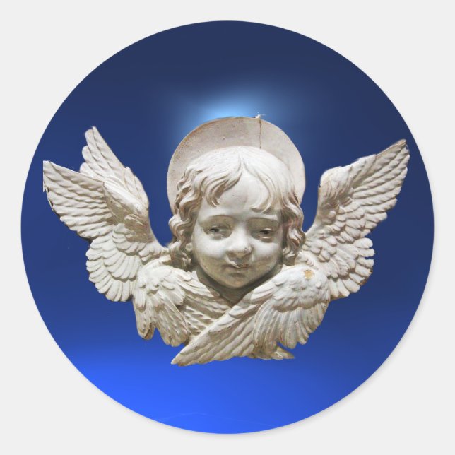 FLORENTINE RENAISSANCE ANGEL Blue White  Christmas Classic Round Sticker (Front)