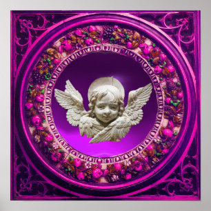 FLORENTINE RENAISSANCE ANGEL PINK FLORAL CROWN POSTER