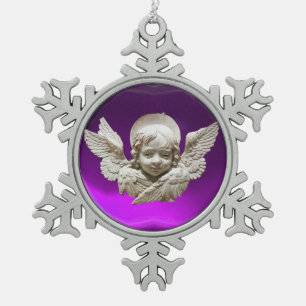 FLORENTINE RENAISSANCE ANGEL, Purple Amethyst Snowflake Pewter Christmas Ornament