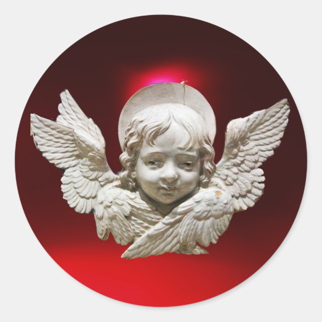 FLORENTINE RENAISSANCE ANGEL Red White Xmas Classic Round Sticker (Front)