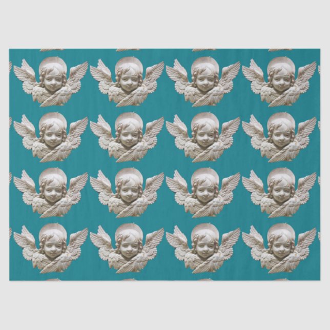 FLORENTINE RENAISSANCE ANGEL Teal Blue Christmas  Tissue Paper (Front)