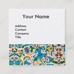 FLORENTINE RENAISSANCE BLUE FLORAL SWIRLS,FLOWERS SQUARE BUSINESS CARD