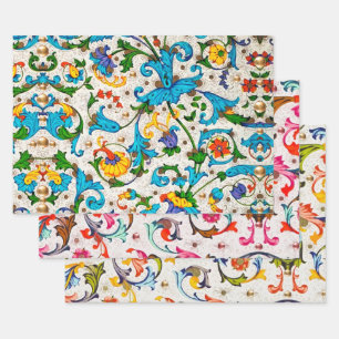 FLORENTINE RENAISSANCE FLORAL SWIRLS,FLOWERS WRAPPING PAPER SHEET