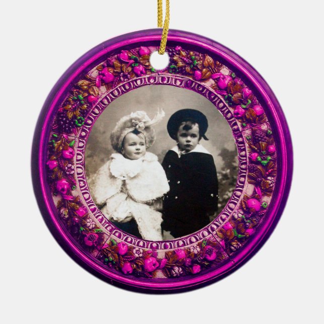 FLORENTINE  RENAISSANCE FRUITS Photo Template Ruby Ceramic Ornament (Front)