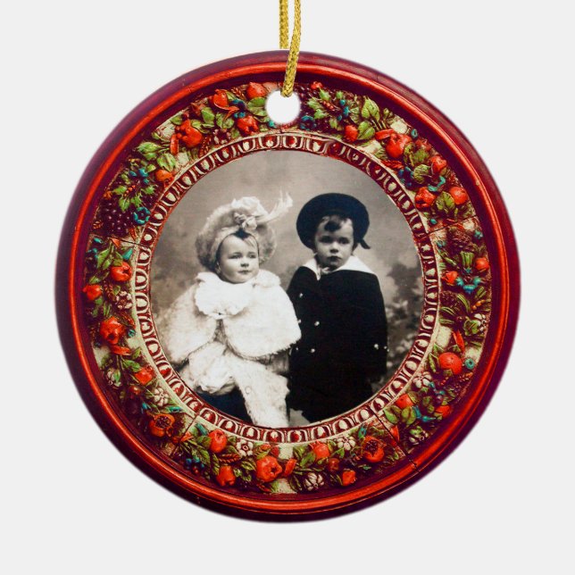 FLORENTINE  RENAISSANCE FRUITS Photo Template Ruby Ceramic Ornament (Front)