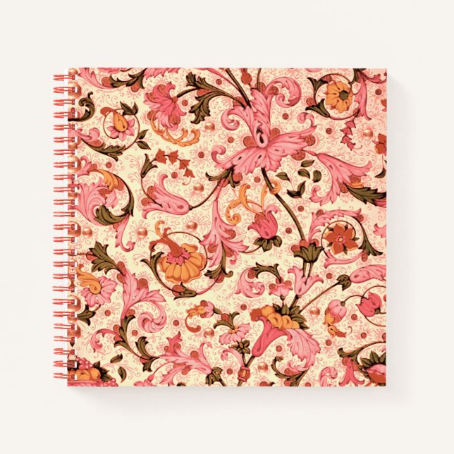 FLORENTINE RENAISSANCE PINK FLORAL SWIRLS,FLOWERS NOTEBOOK (Front)
