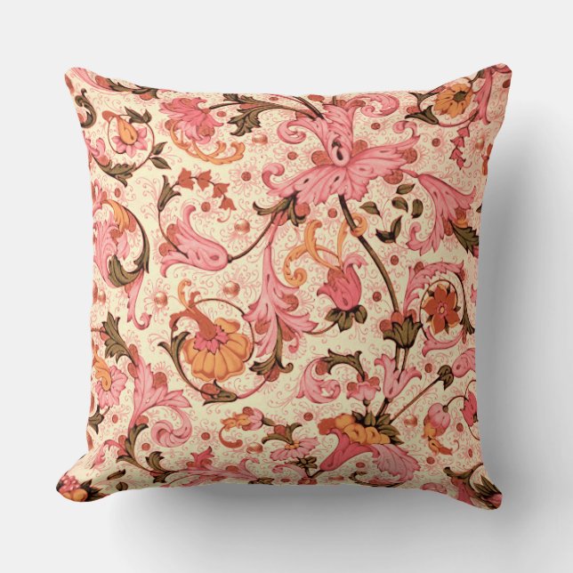 FLORENTINE RENAISSANCE PINK FLORAL SWIRLS,FLOWERS THROW PILLOW (Front)
