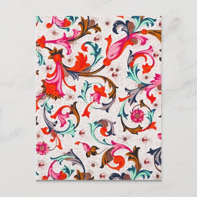 FLORENTINE RENAISSANCE RED  FLORAL SWIRLS,FLOWERS POSTCARD (Front)