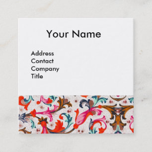 FLORENTINE RENAISSANCE RED FLORAL SWIRLS,FLOWERS SQUARE BUSINESS CARD
