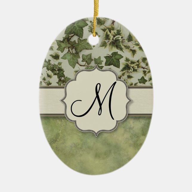 Florentine Watercolor Ivy with Monogram Ceramic Ornament (Front)
