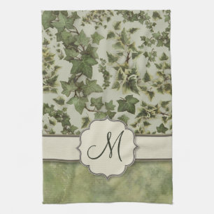 Florentine Watercolor Ivy with Monogram Kitchen Towel