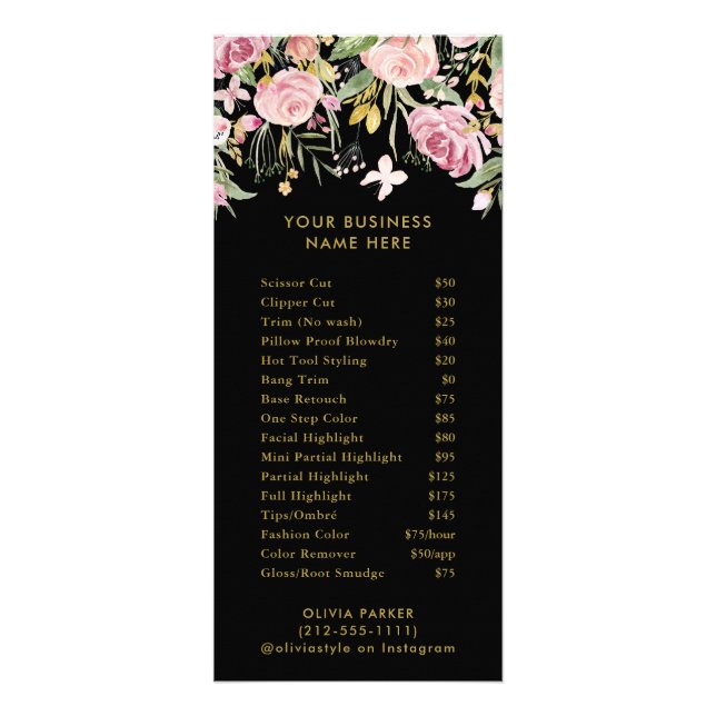 Flores aquarelles | Menu Service Tarifs Salon (Devant)