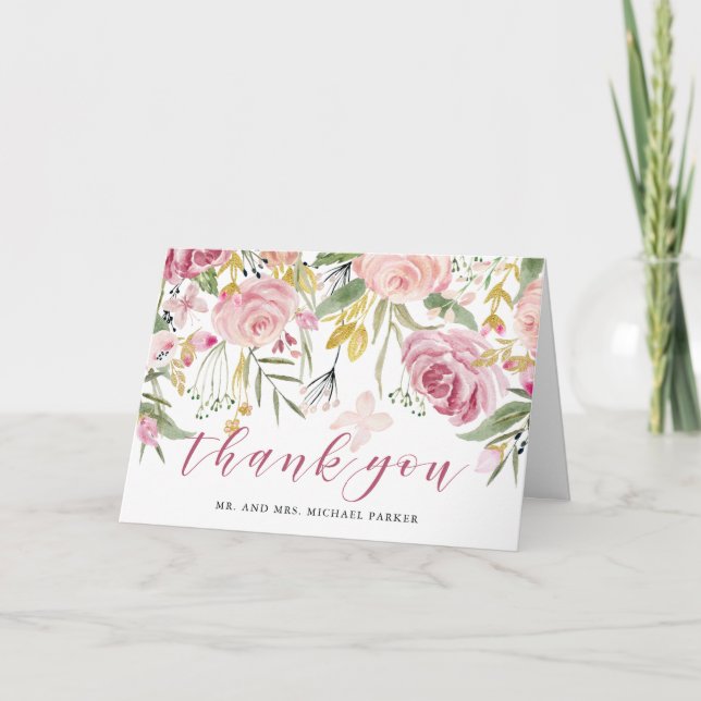 Flores aquarelles | Merci rose et or (Devant)