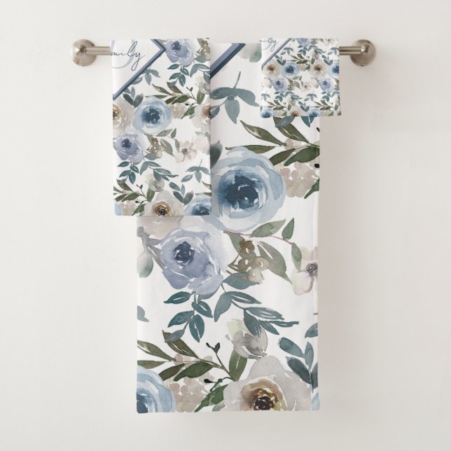 Flores d'aquarelle bleu moelleux Monogramme pour (En situation)