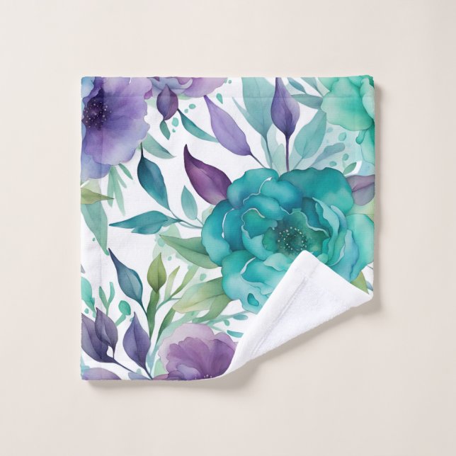 Flores d'aquarelle bleu Rose pourpre (Gant de toilette)