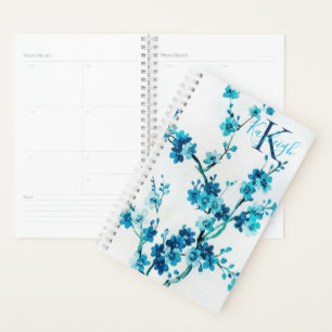 Flores d'aquarelles bleues   Monogramme