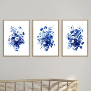 Flores de Toile Bleu Blanc en Aquarelle Vase