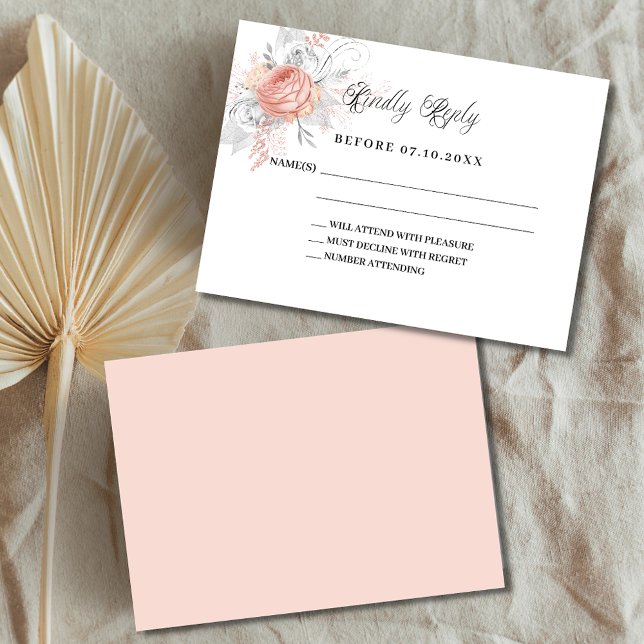 Flores d'or rose blanc réponse mariage RSVP (Créateur téléchargé)