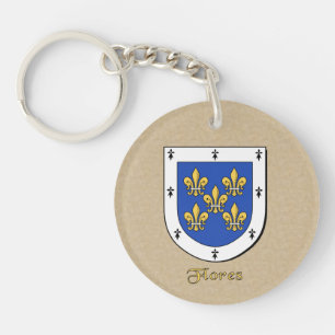 Flores Historical Shield with Flag of Spain Keychain