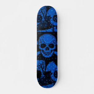 Florescent Blue Green Skull Bling Skateboard